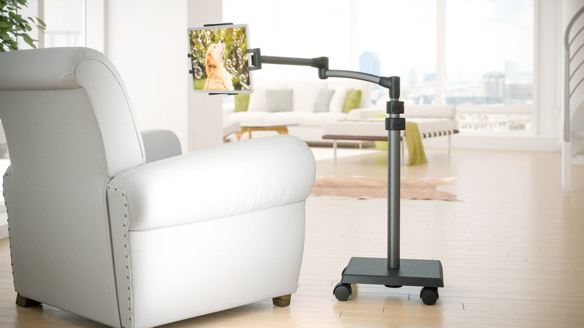 LEVO G2 Deluxe Tablet Floor Stand – Adjustable Height 30"–56", 5-Axis Arm, Universal Fit for iPad, Kindle, Samsung & More – Hands-Free Use in Bed, Sofa, Office – Gunmetal Grey