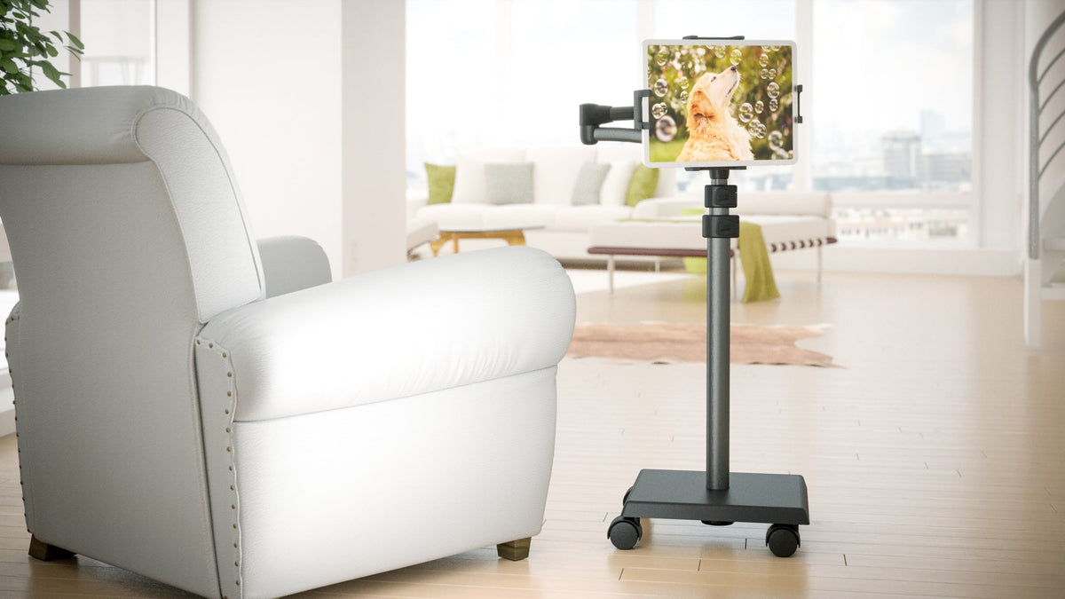 LEVO G2 Deluxe Tablet Floor Stand – Adjustable Height 30"–56", 5-Axis Arm, Universal Fit for iPad, Kindle, Samsung & More – Hands-Free Use in Bed, Sofa, Office – Gunmetal Grey
