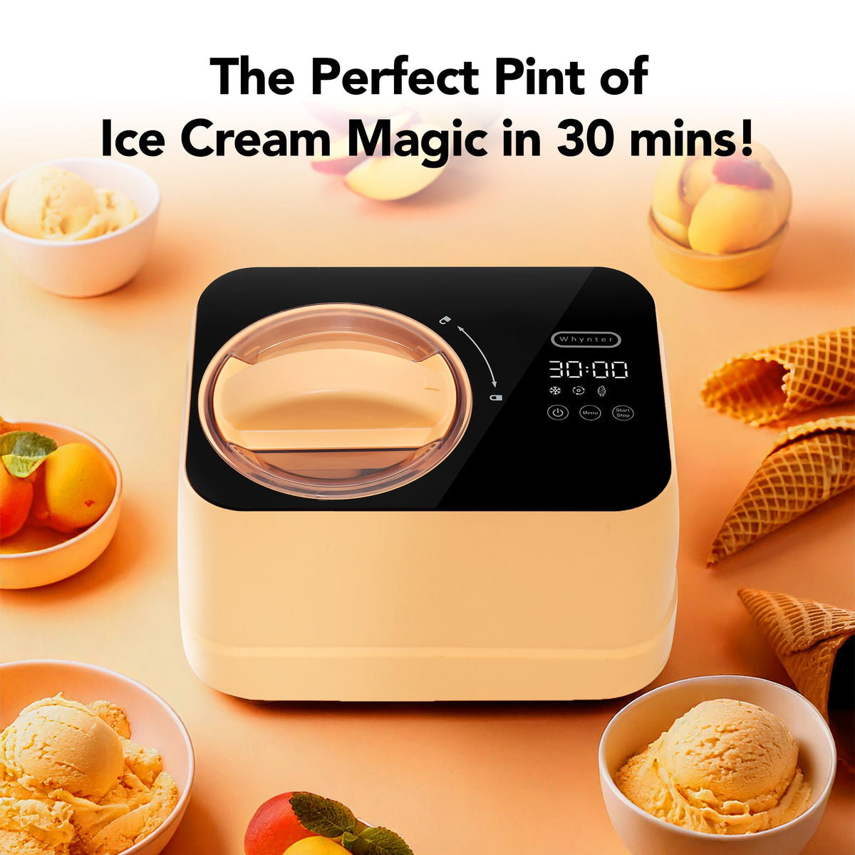 Whynter 0.8 Quart Compact Automatic Ice Cream Maker with Built-In Compressor | ICM-080-HP