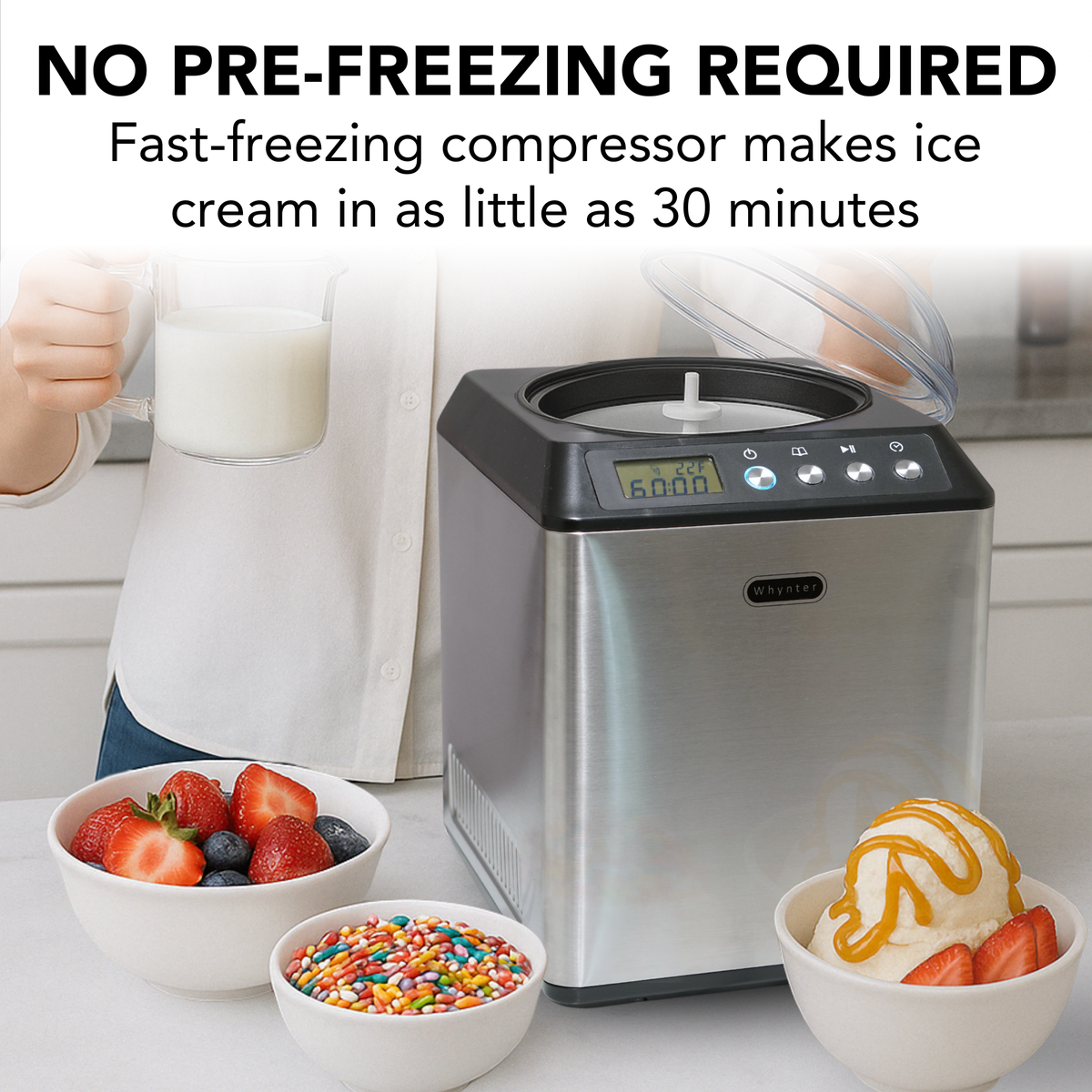 Whynter 2.1 Quart Automatic Ice Cream Maker with Built-In Compressor | ICM-201SB