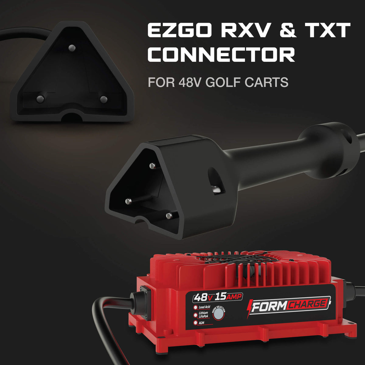 EZGO 48V 15A Golf Cart Charger - RXV & TXT - Lithium, LiFePO4, Lead Acid, AGM