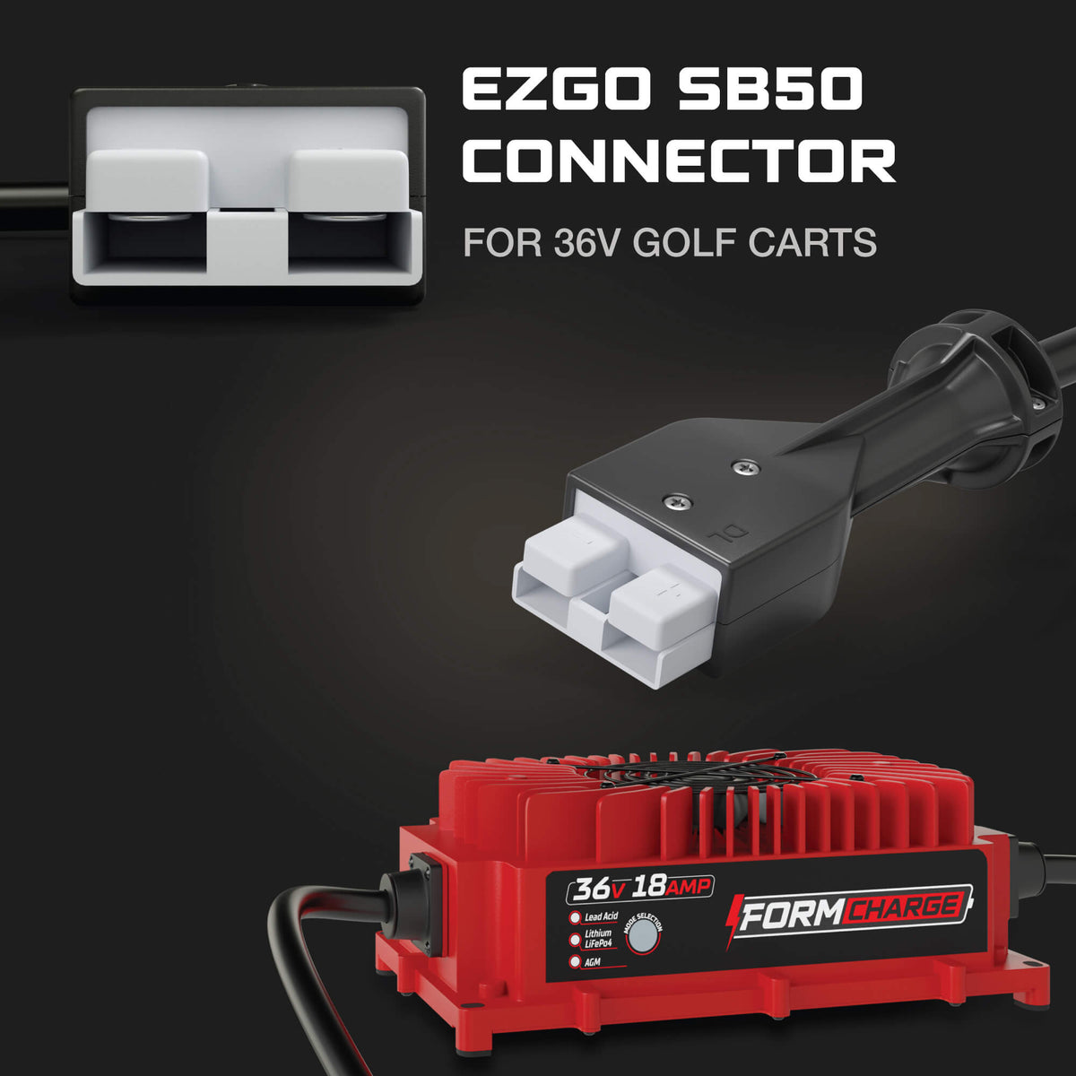 EZGO 36V 18A Golf Cart Charger - Marathon - SB50 Anderson Plug - Lithium, LiFePO4, Lead Acid, AGM