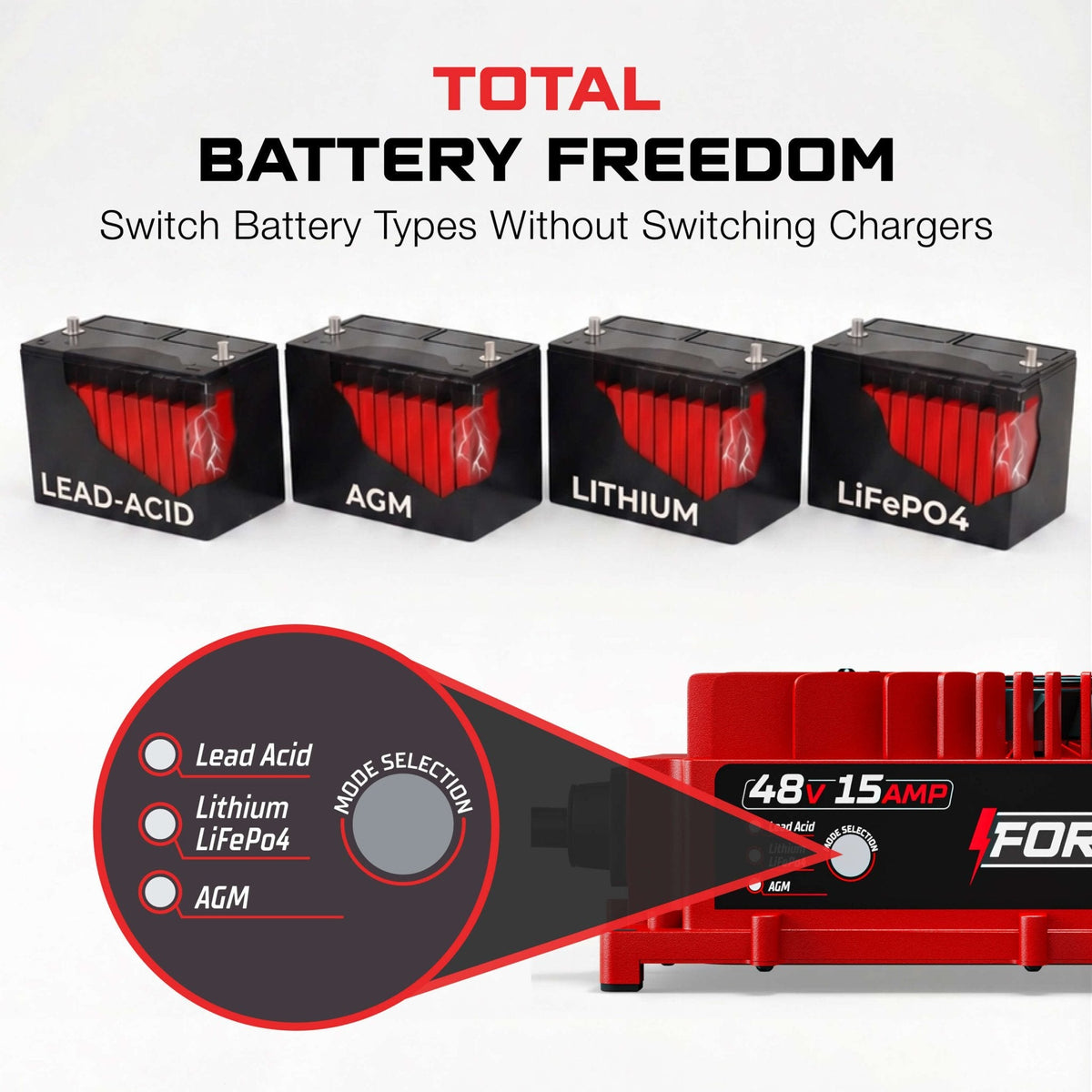 EZGO 48V 15A Golf Cart Charger - RXV & TXT - Lithium, LiFePO4, Lead Acid, AGM
