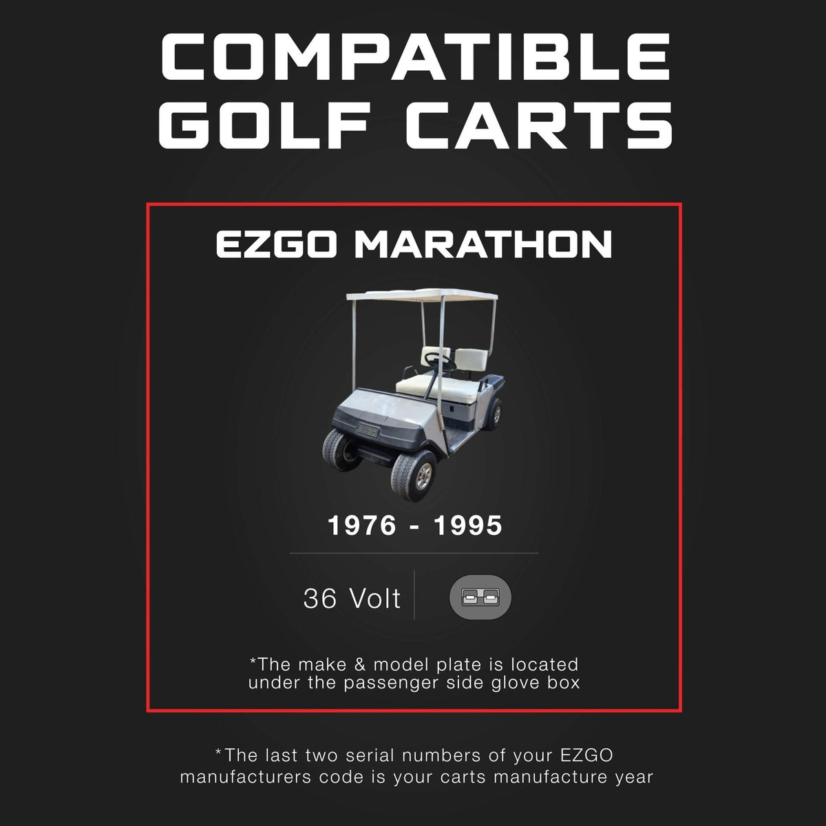 EZGO 36V 18A Golf Cart Charger - Marathon - SB50 Anderson Plug - Lithium, LiFePO4, Lead Acid, AGM