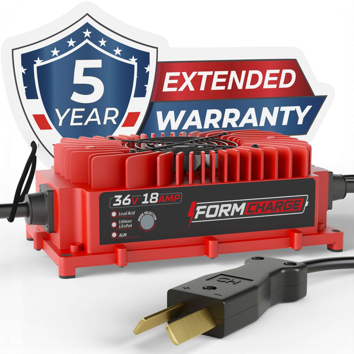 FORM 36V 18A Golf Cart Charger for Club Car, EZGO & Yamaha -Crowfoot Plug - Lithium, Lead Acid, AGM