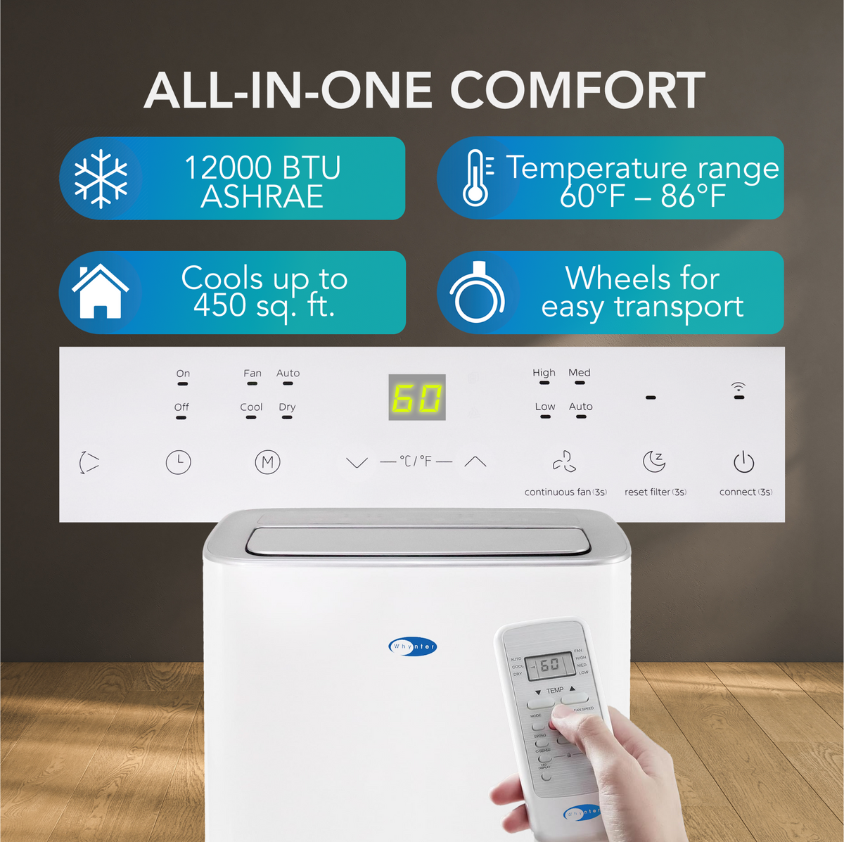 Whynter 13,500 BTU Wi-Fi Portable Air Conditioner, Heater, Dehumidifier & Fan | ARC-1050XPH