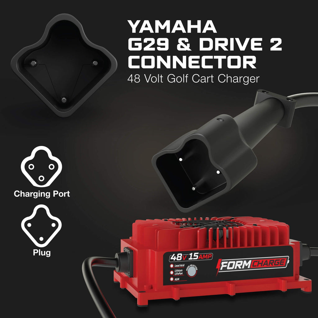 YAMAHA 48V 15A Golf Cart Charger - G29, Drive & Drive 2 - Lithium, LiFePO4, Lead Acid, AGM